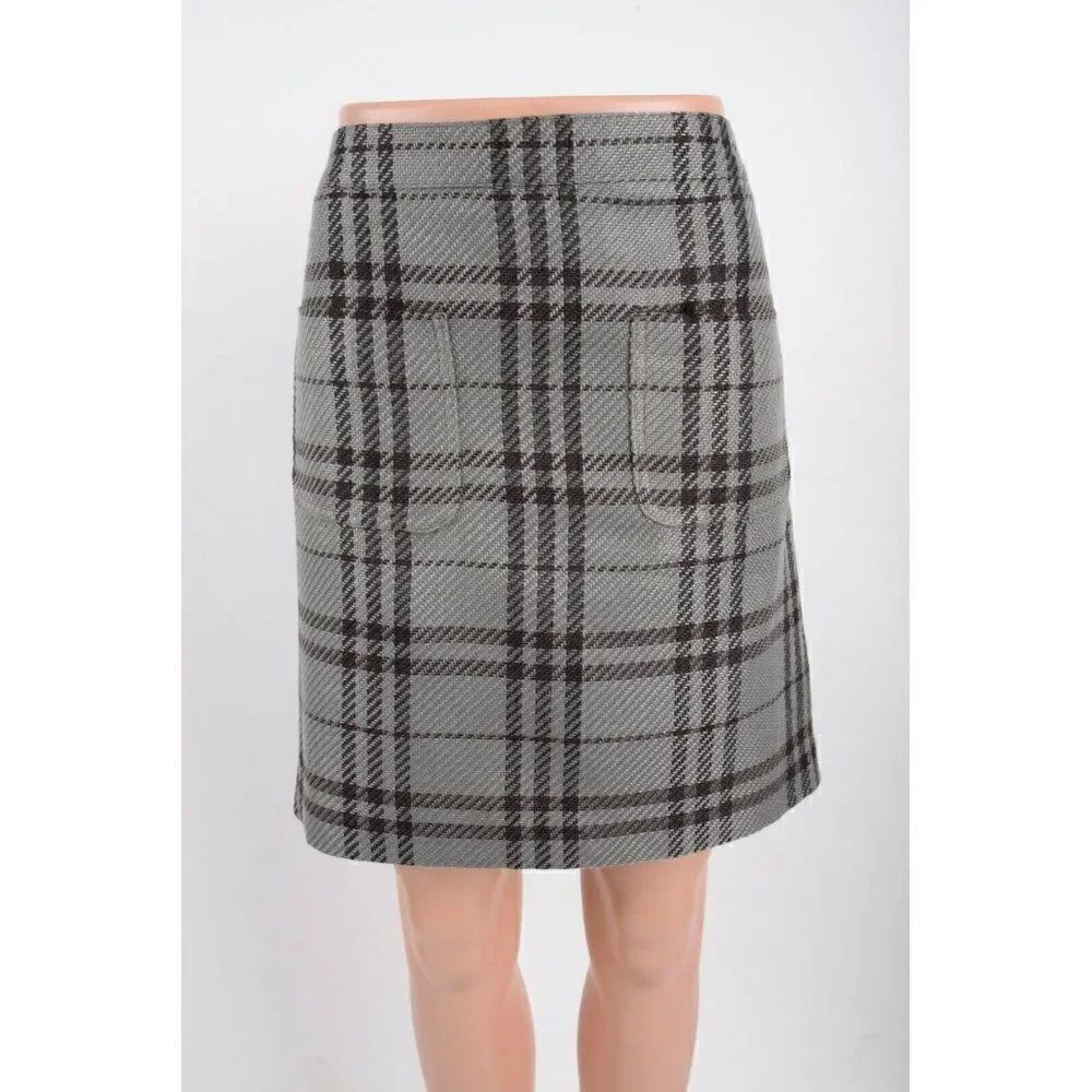 J. Crew Womans Plaid Mini Skirt Size 12 Lined Pockets Acrylic Gray Black k2148